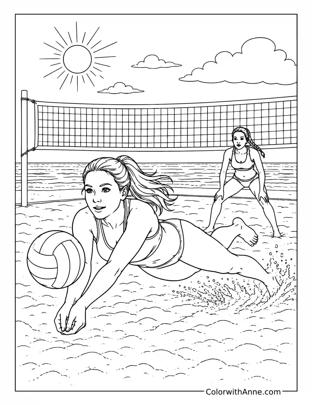 Beach Volleyball Diving Save coloring page