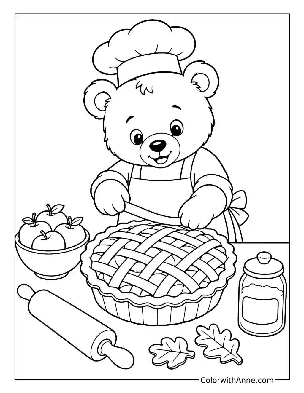 Bear Baker Preparing a Lattice Apple Pie coloring page
