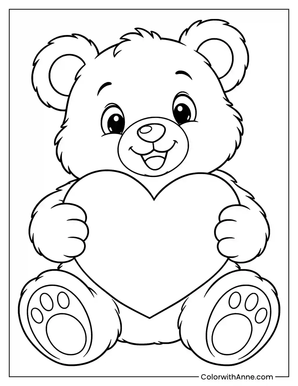 Bear Holding a Heart Coloring Page