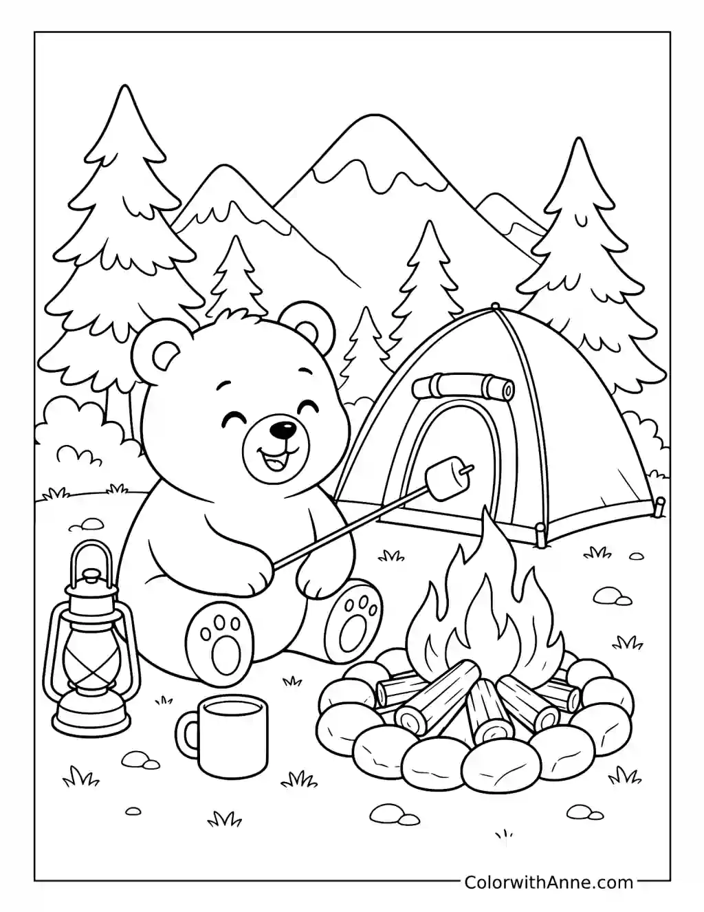 Bear's Cozy Campfire Adventure coloring page
