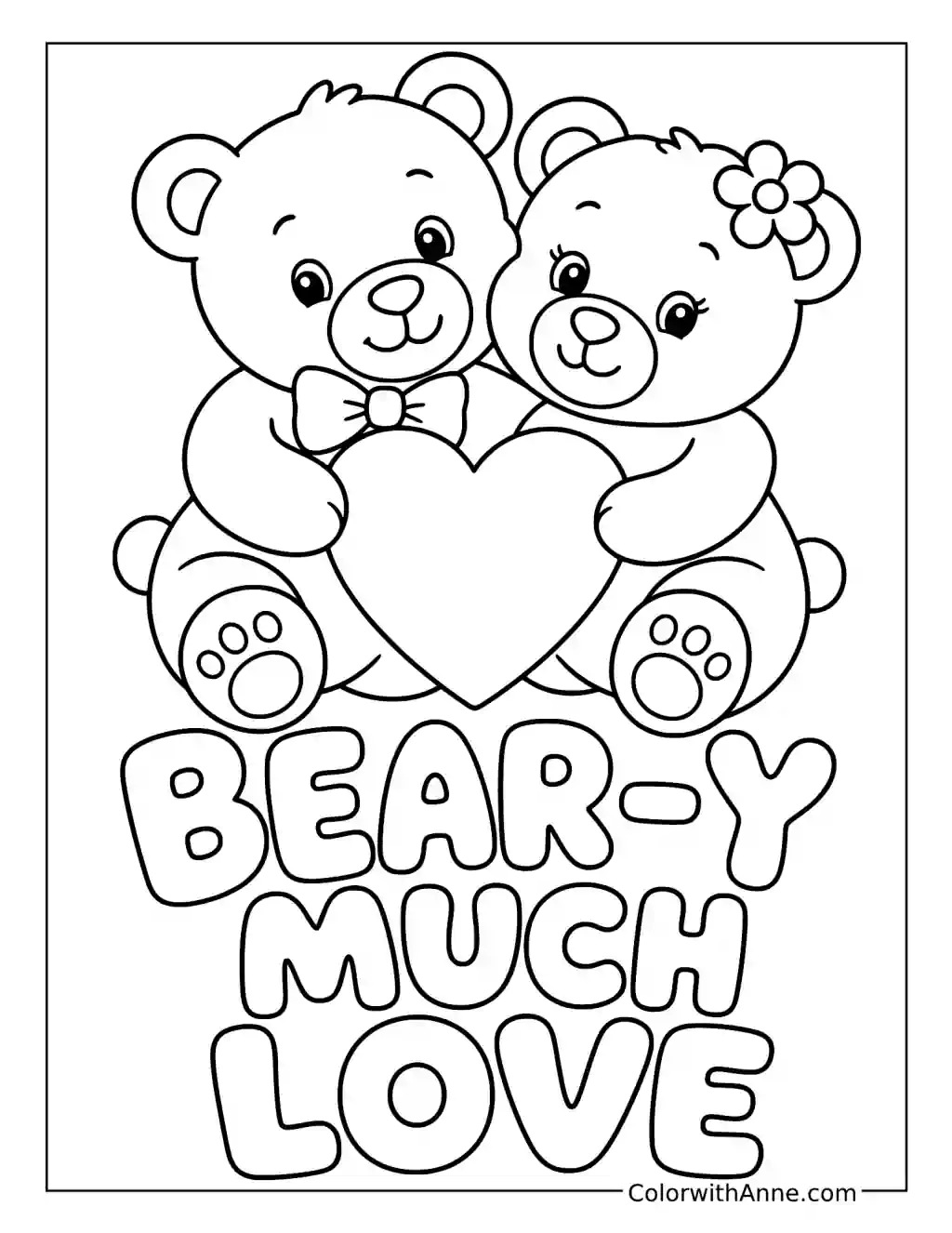 Bear-Y Much Love Teddy Bear Couple coloring page