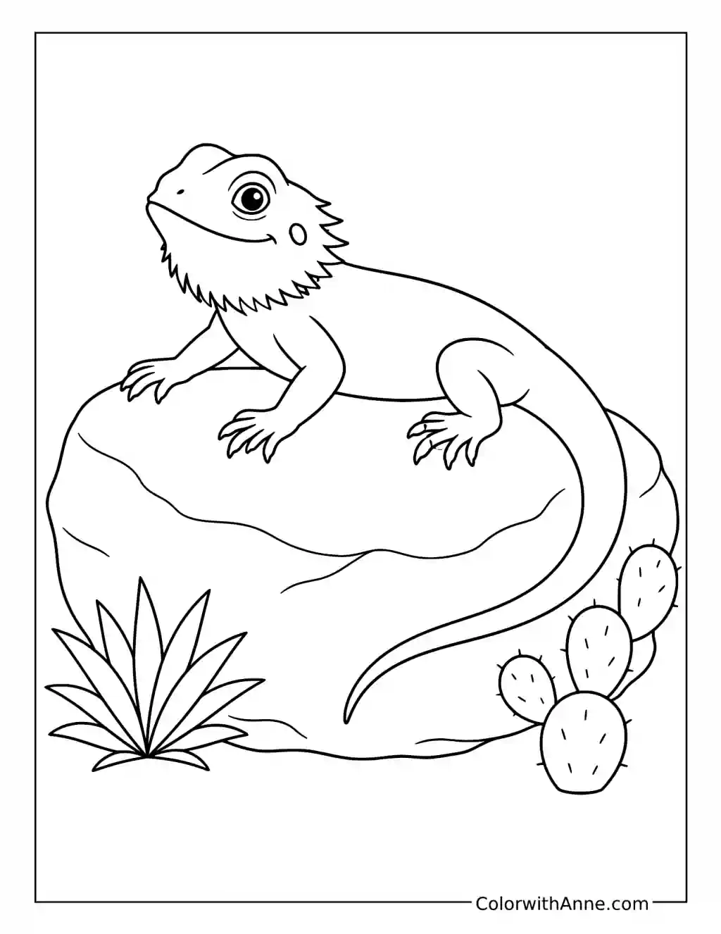 Bearded Dragon Resting on a Desert Rock coloring page