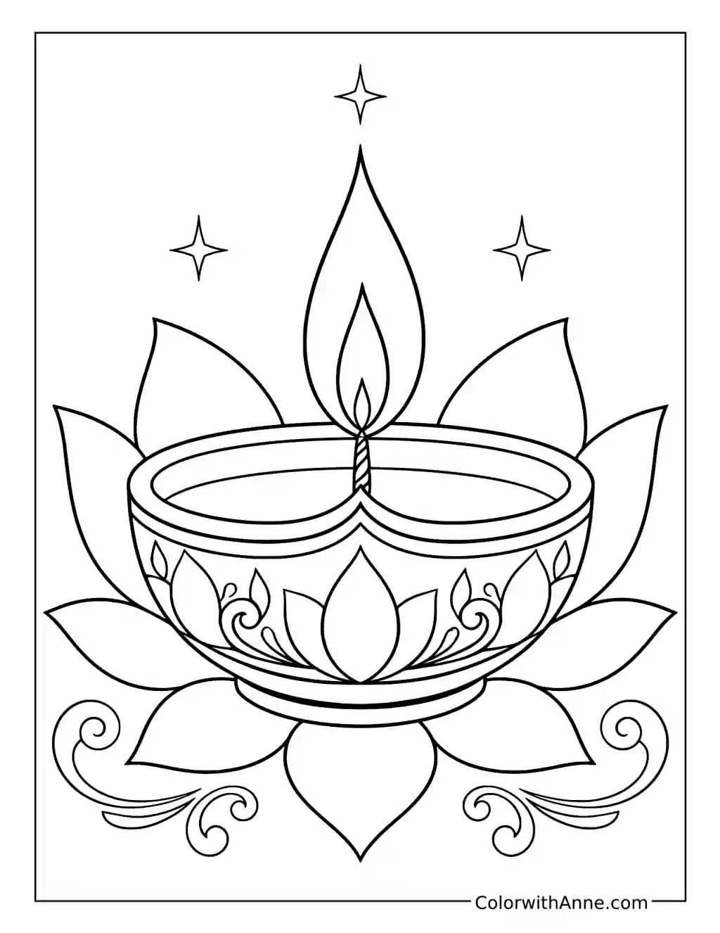 Beautiful Diwali Diya coloring page