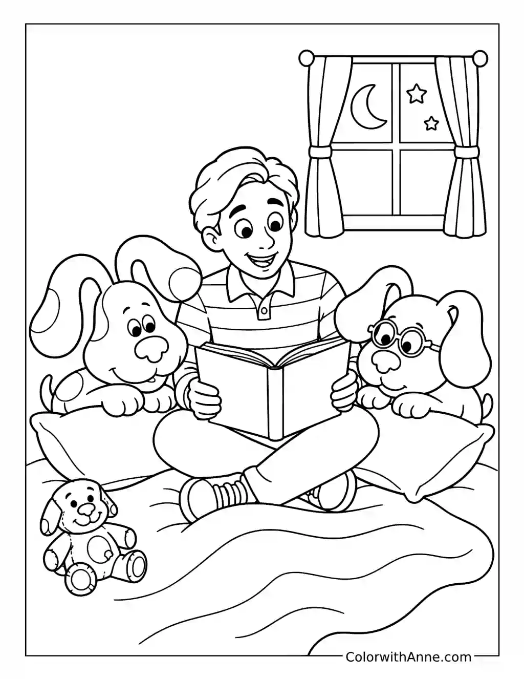 Bedtime Story with Blue and Magenta coloring page