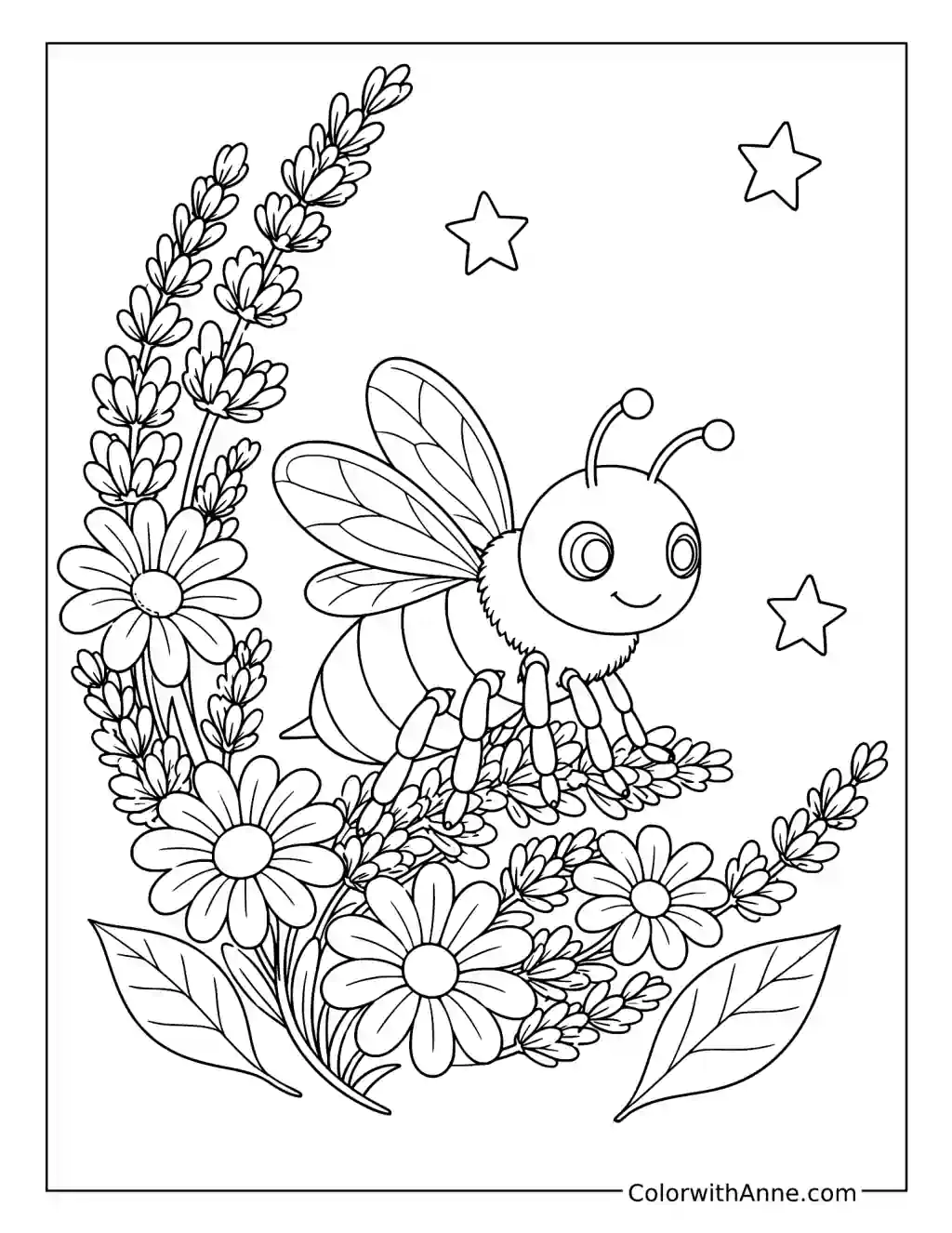 Bee Above a Dense Flower Patch coloring page
