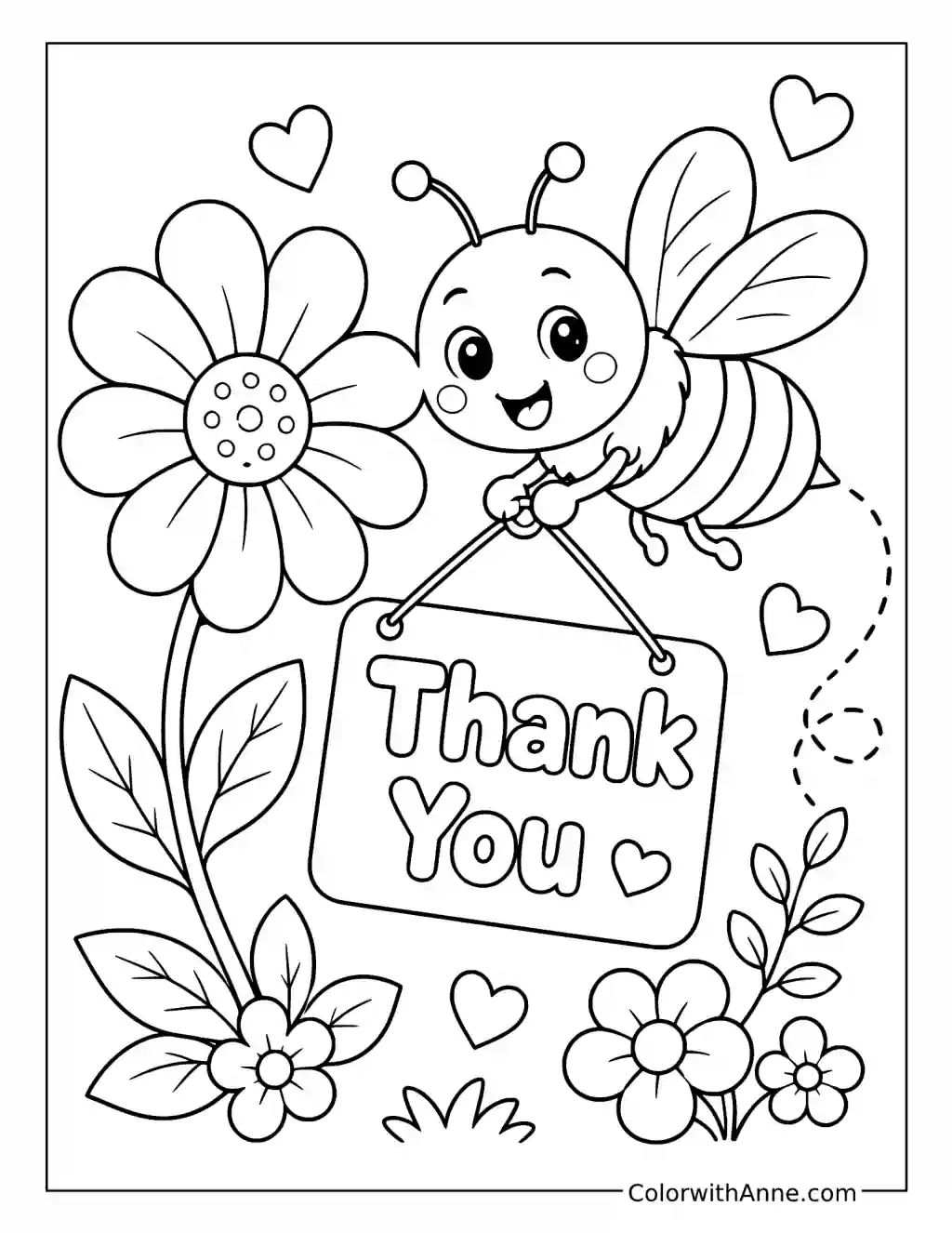Bee Delivering Thank You Sign coloring page