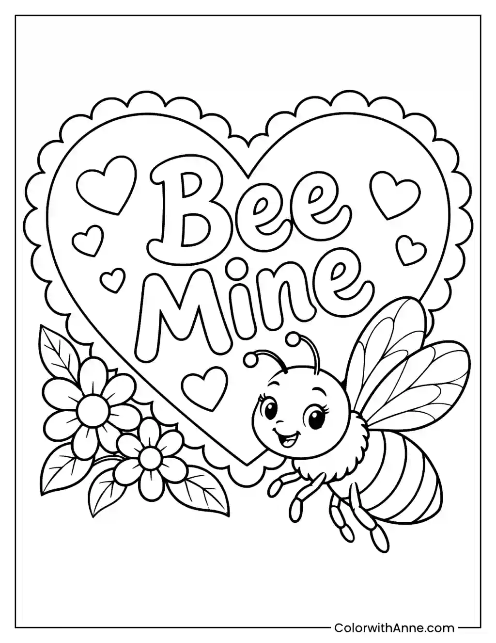 Bee Mine Heart Coloring Page