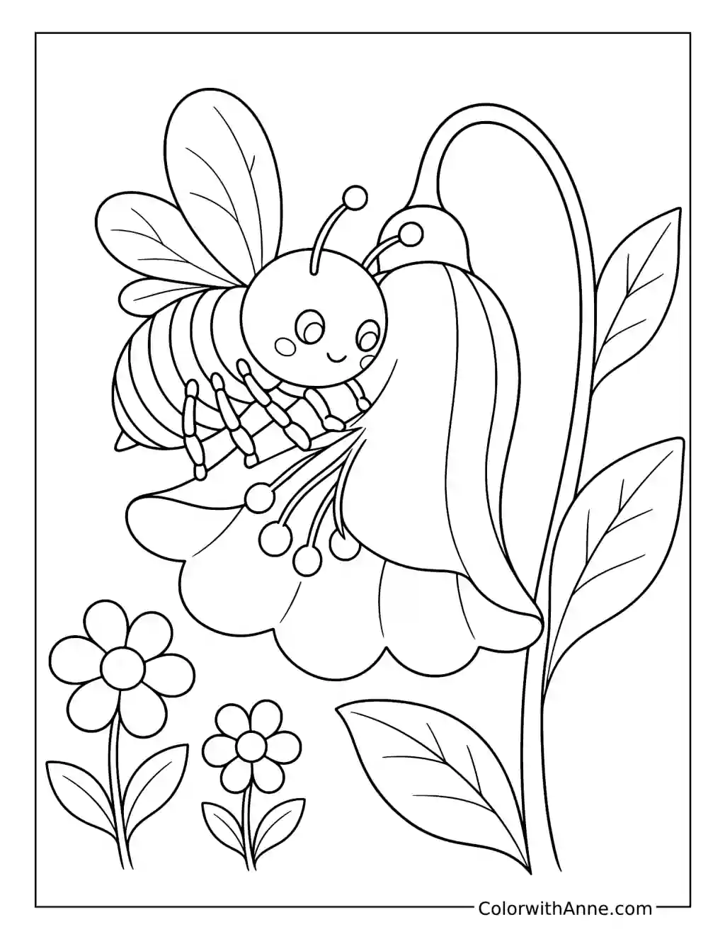Bee on a Bell-Shaped Flower coloring page