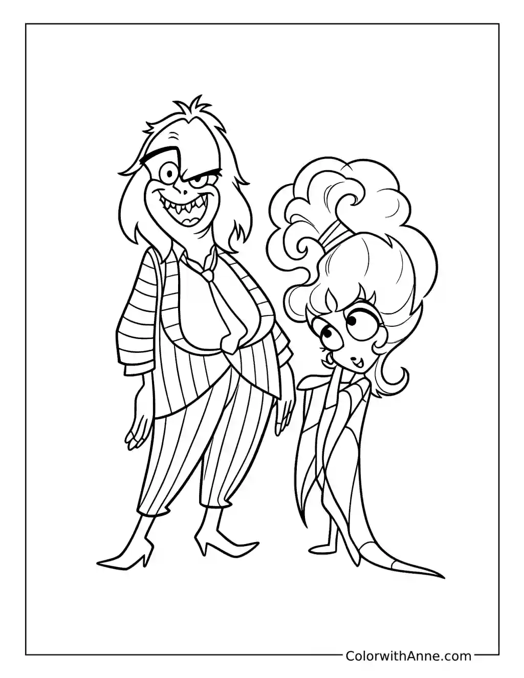 Beetlejuice and Lydia Smiling Together coloring page