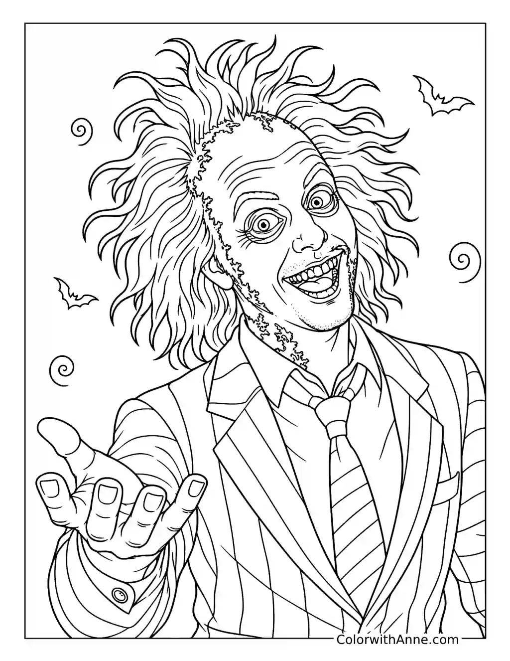Beetlejuice Grinning with an Outstretched Hand coloring page