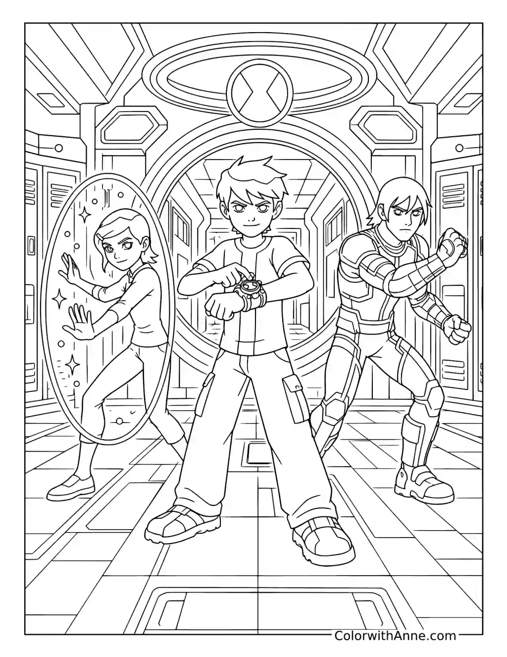Ben, Gwen, and Kevin Hero Team coloring page