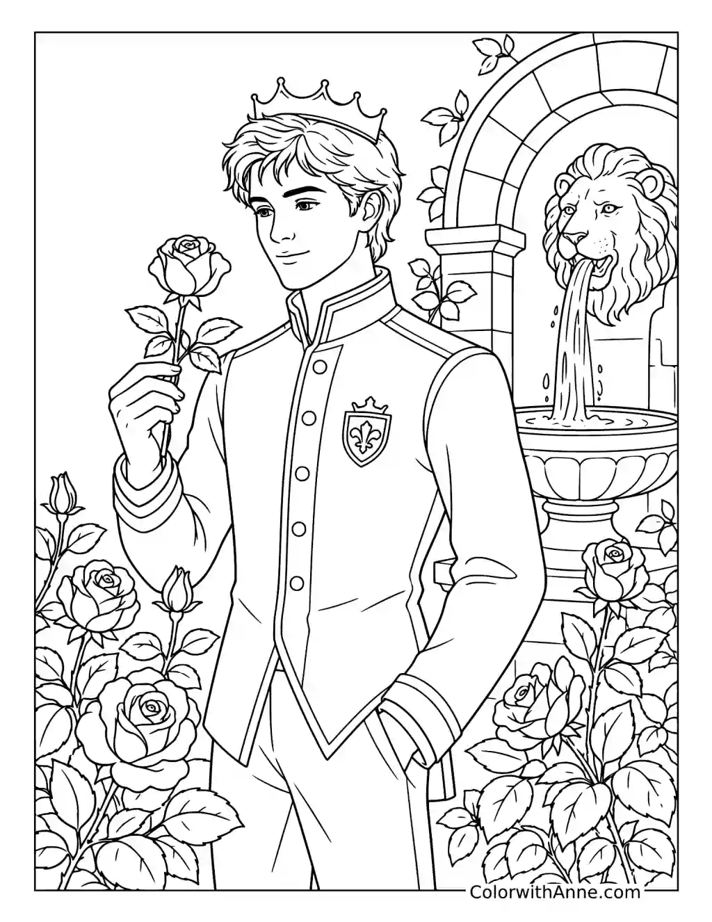 Ben Holding a Rose in the Royal Garden coloring page