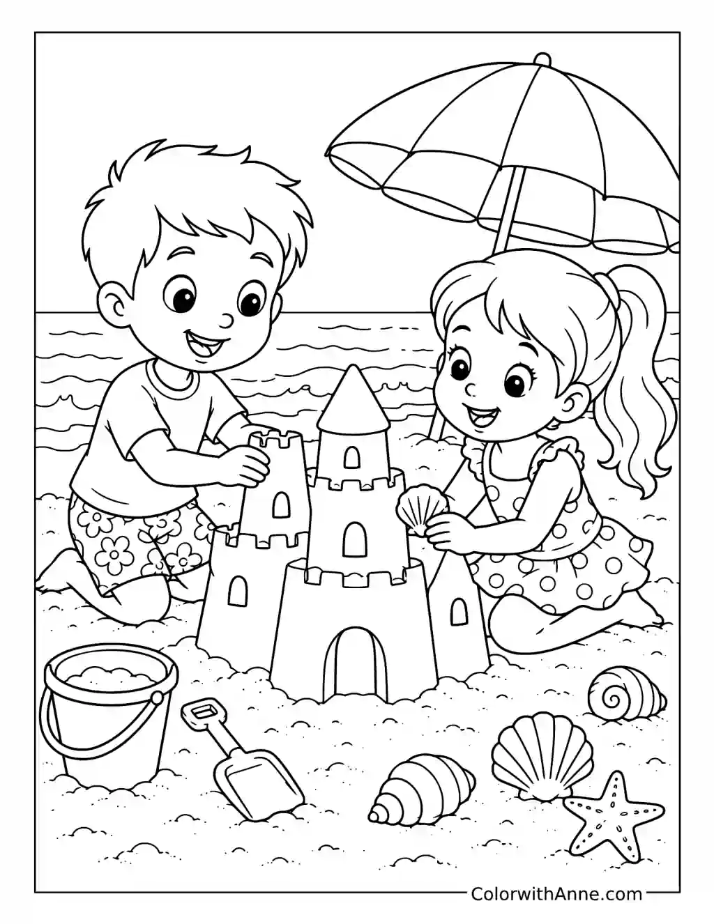 Best Friends at the Beach coloring page