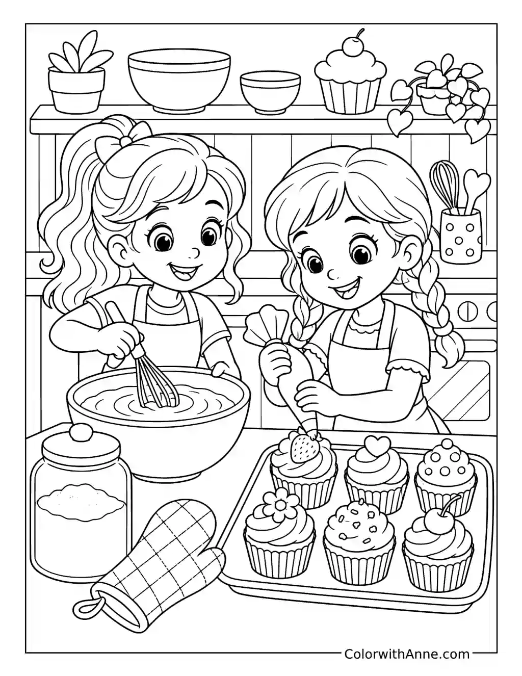 Best Friends Baking Cupcakes coloring page