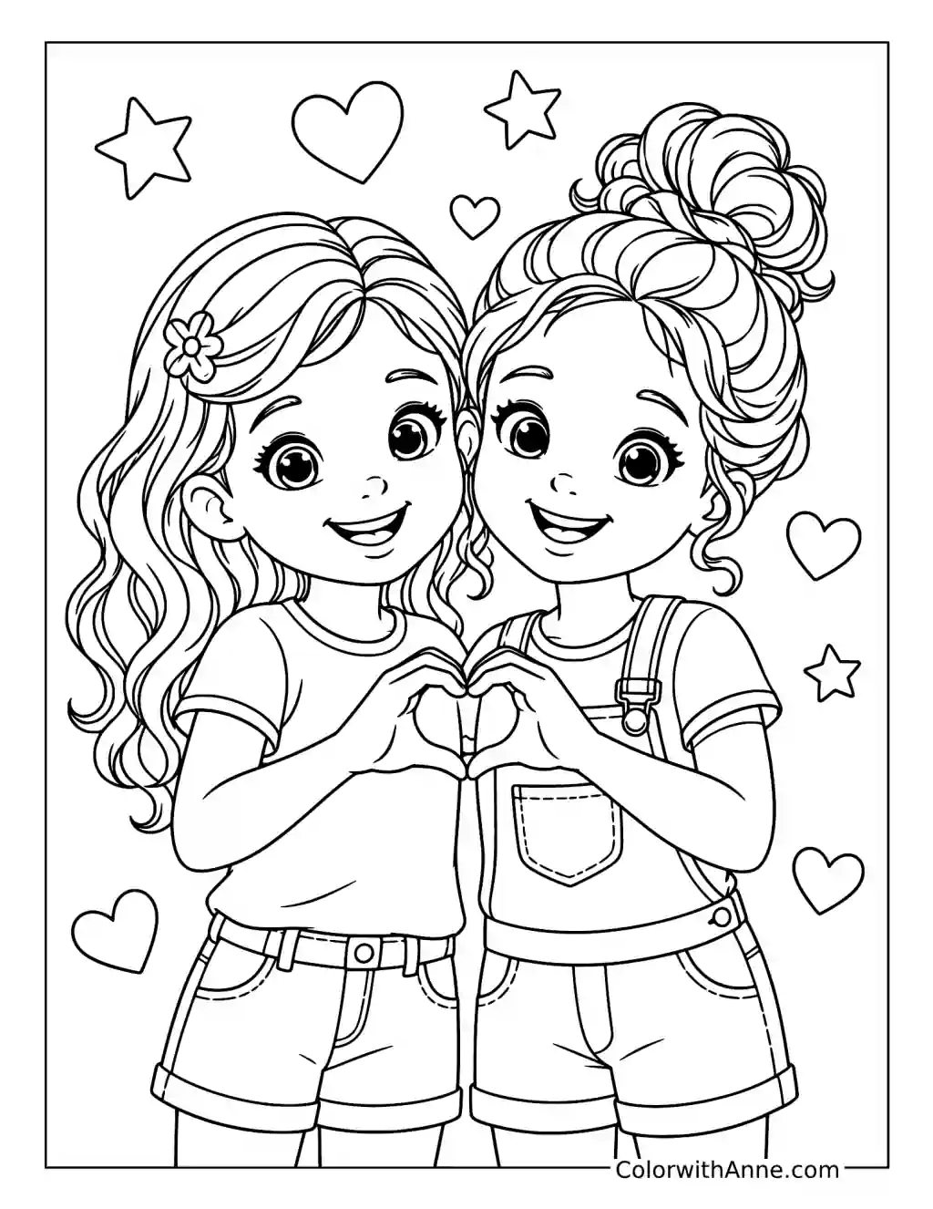 Best Friends Making a Heart coloring page
