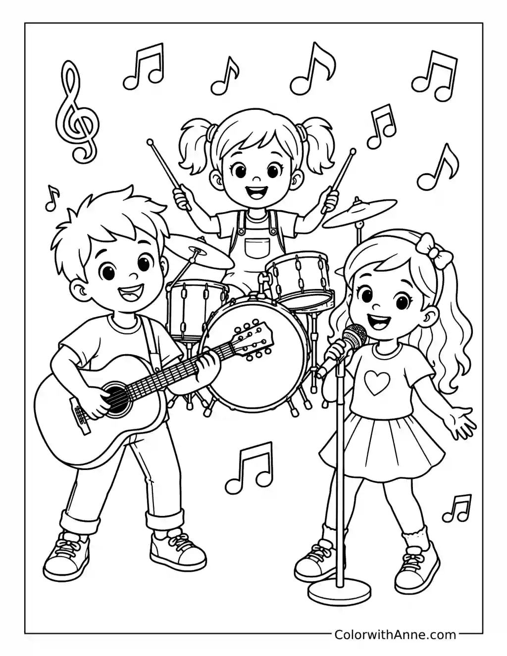 Best Friends Playing Music coloring page