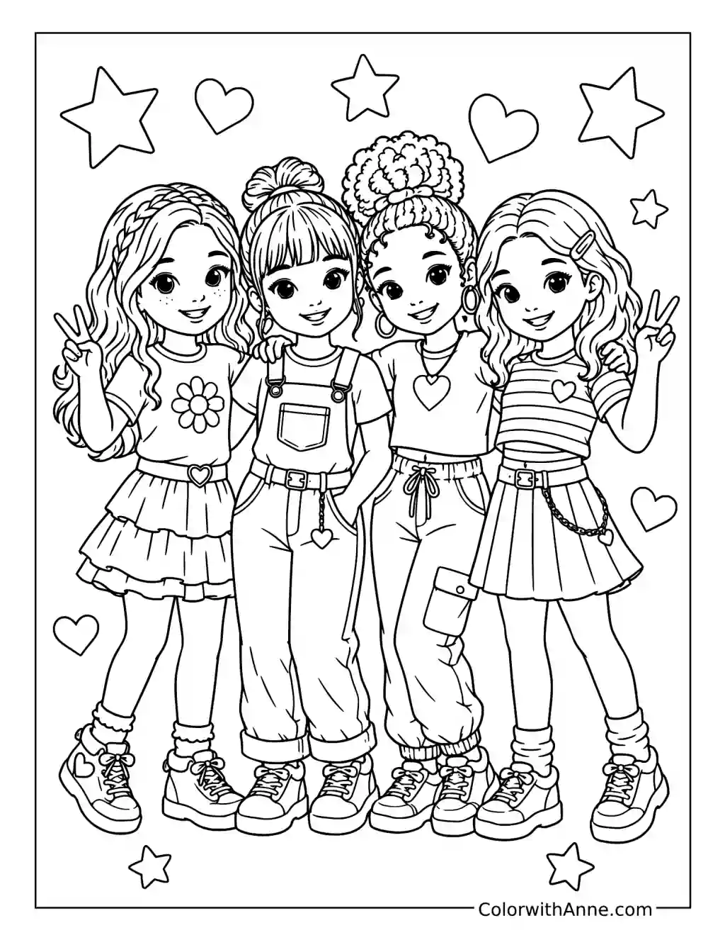 Best Friends Posing Together coloring page