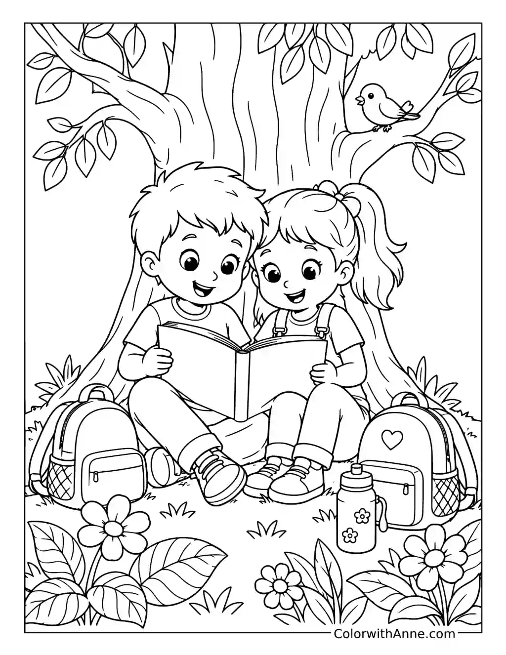 Best Friends Reading Together coloring page