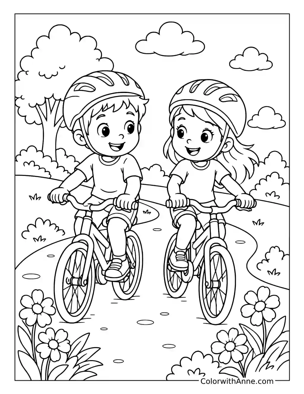 Best Friends Riding Bikes coloring page
