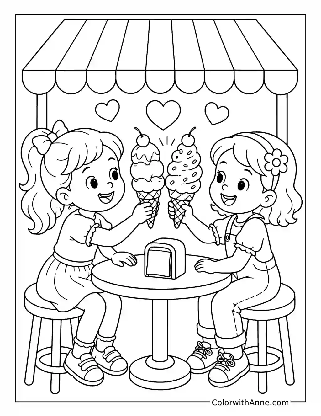 Best Friends Sharing Ice Cream coloring page
