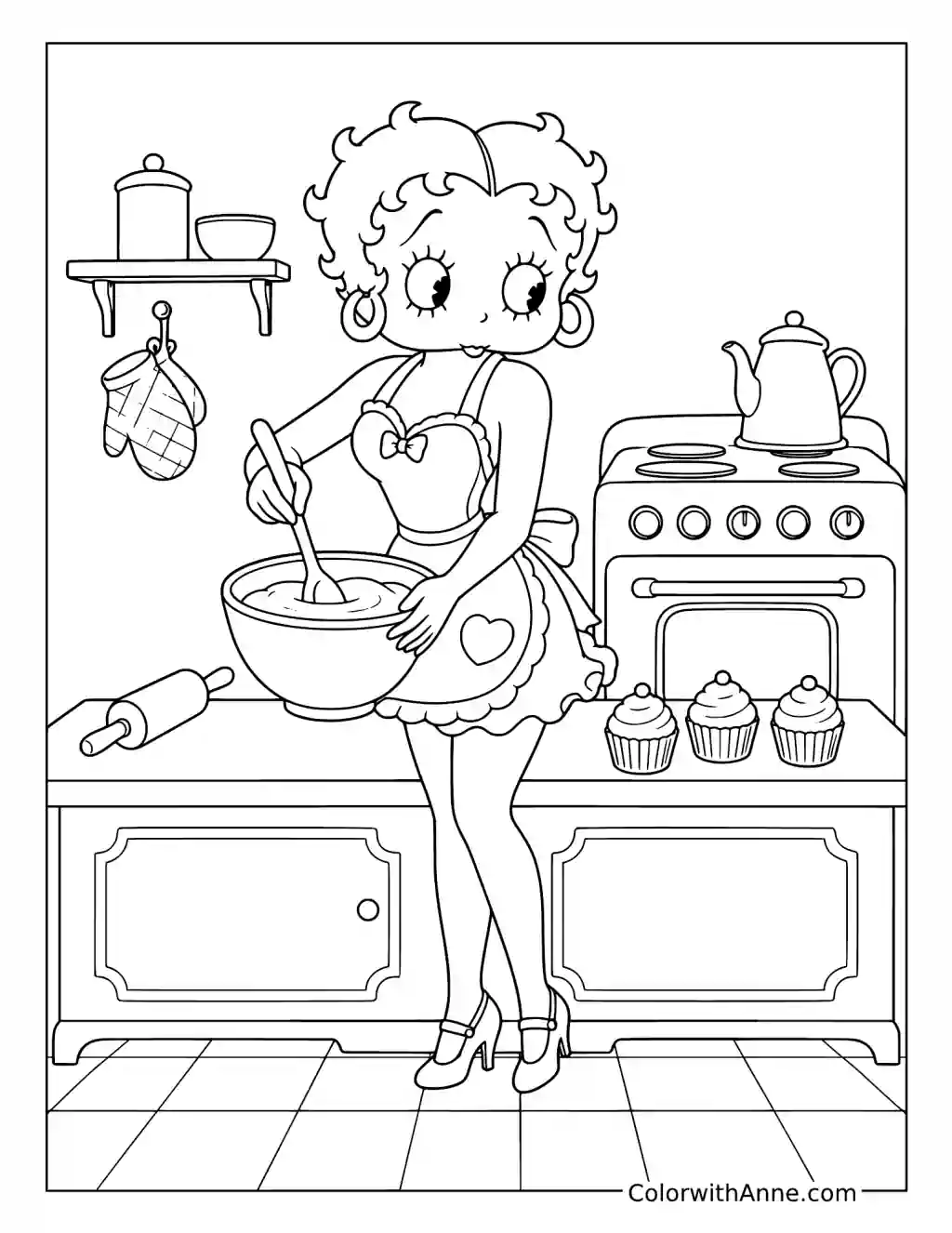 Betty Boop Bakes Cupcakes coloring page