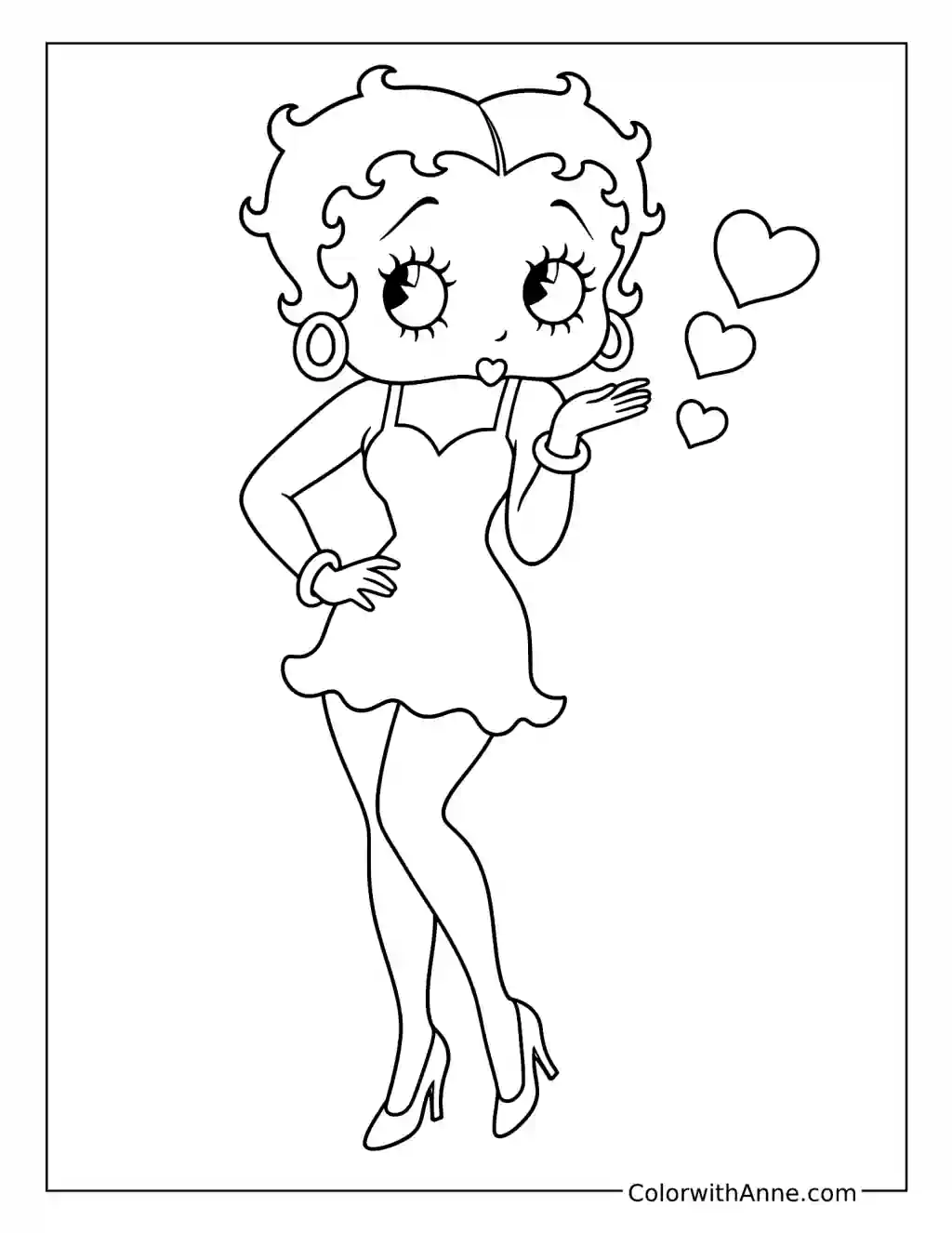 Betty Boop Blows Kisses coloring page