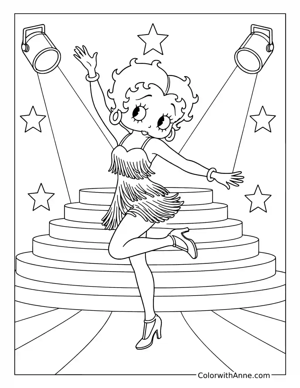Betty Boop on Broadway Stairs coloring page