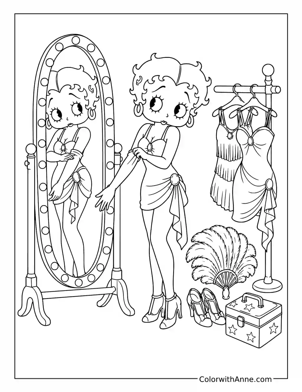 Betty Boop's Backstage Mirror Prep coloring page