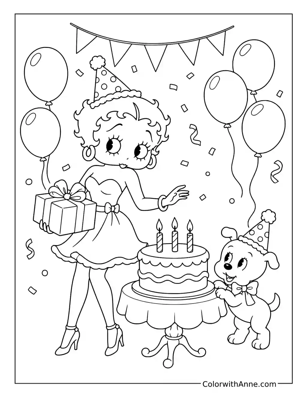 Betty Boop's Birthday with Pudgy coloring page
