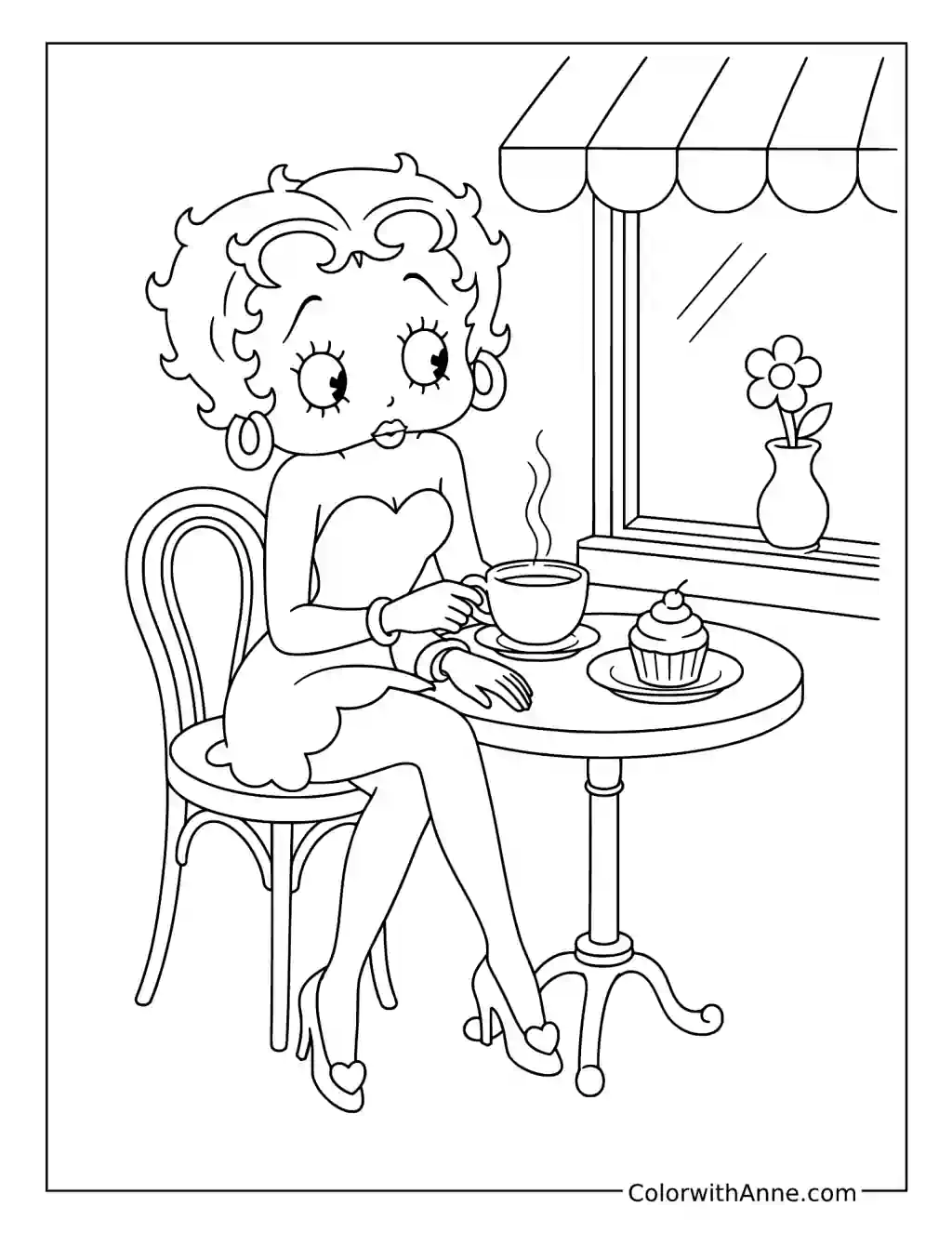 Betty Boop's Cozy Café Treat coloring page