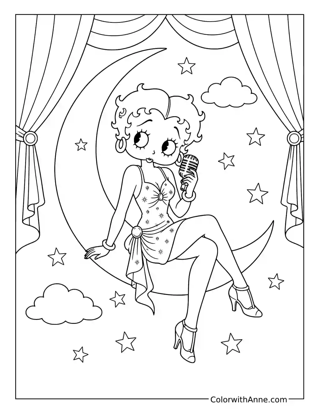 Betty Boop's Crescent Moon Serenade coloring page