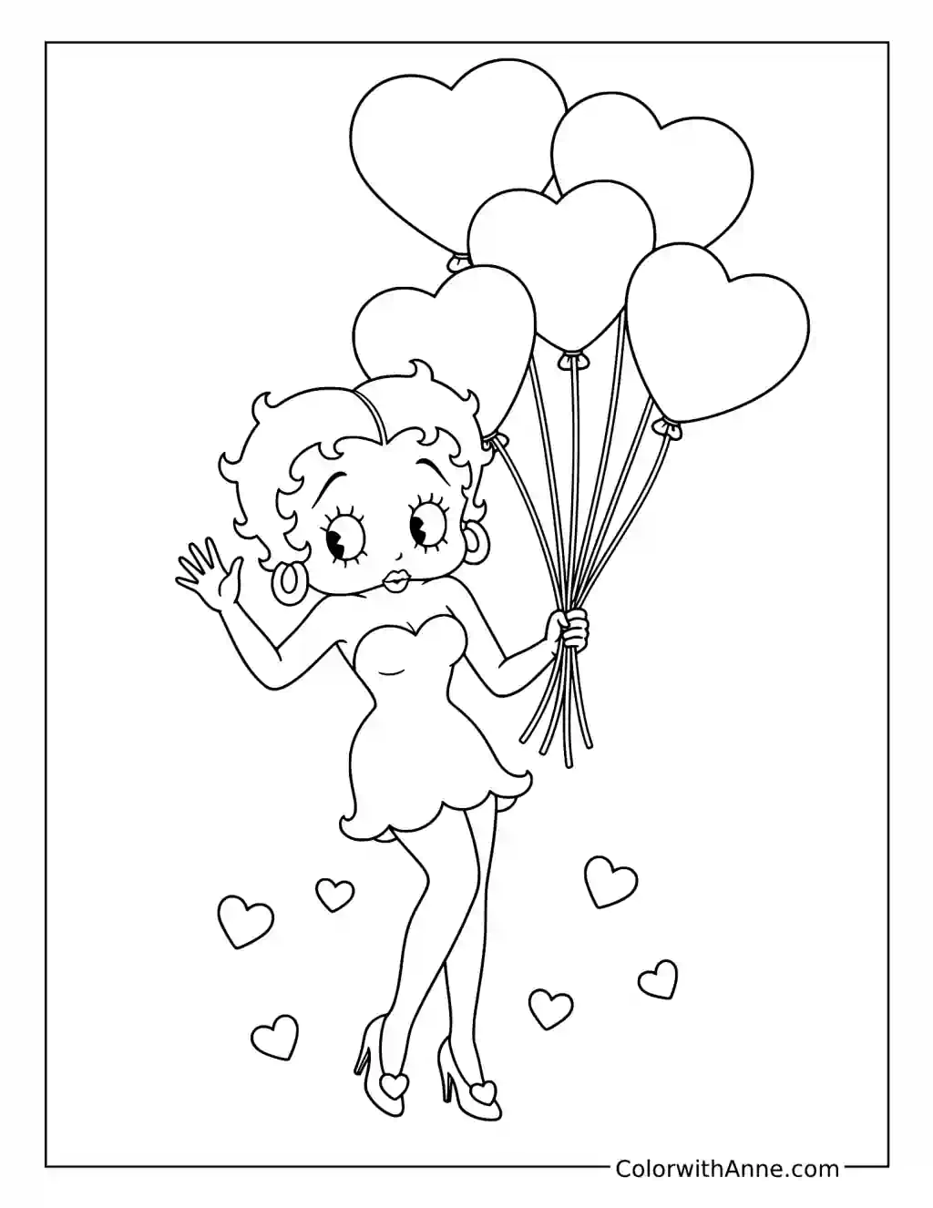 Betty Boop's Heart Balloon Parade coloring page