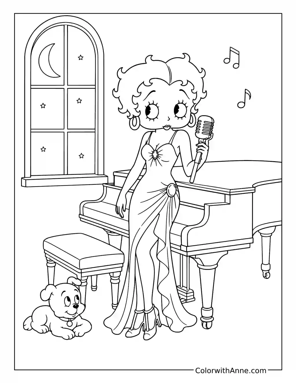Betty Boop's Moonlit Piano Serenade coloring page
