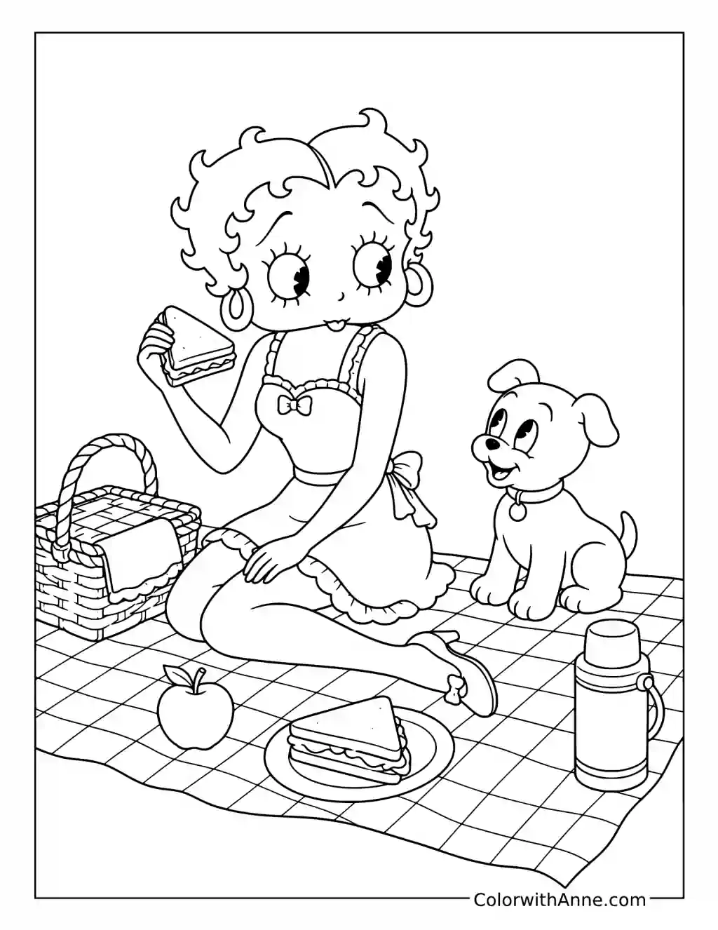 Betty Boop's Park Picnic with Pudgy coloring page