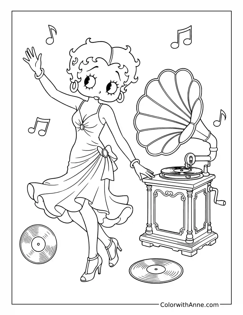 Betty Boop's Phonograph Dance coloring page