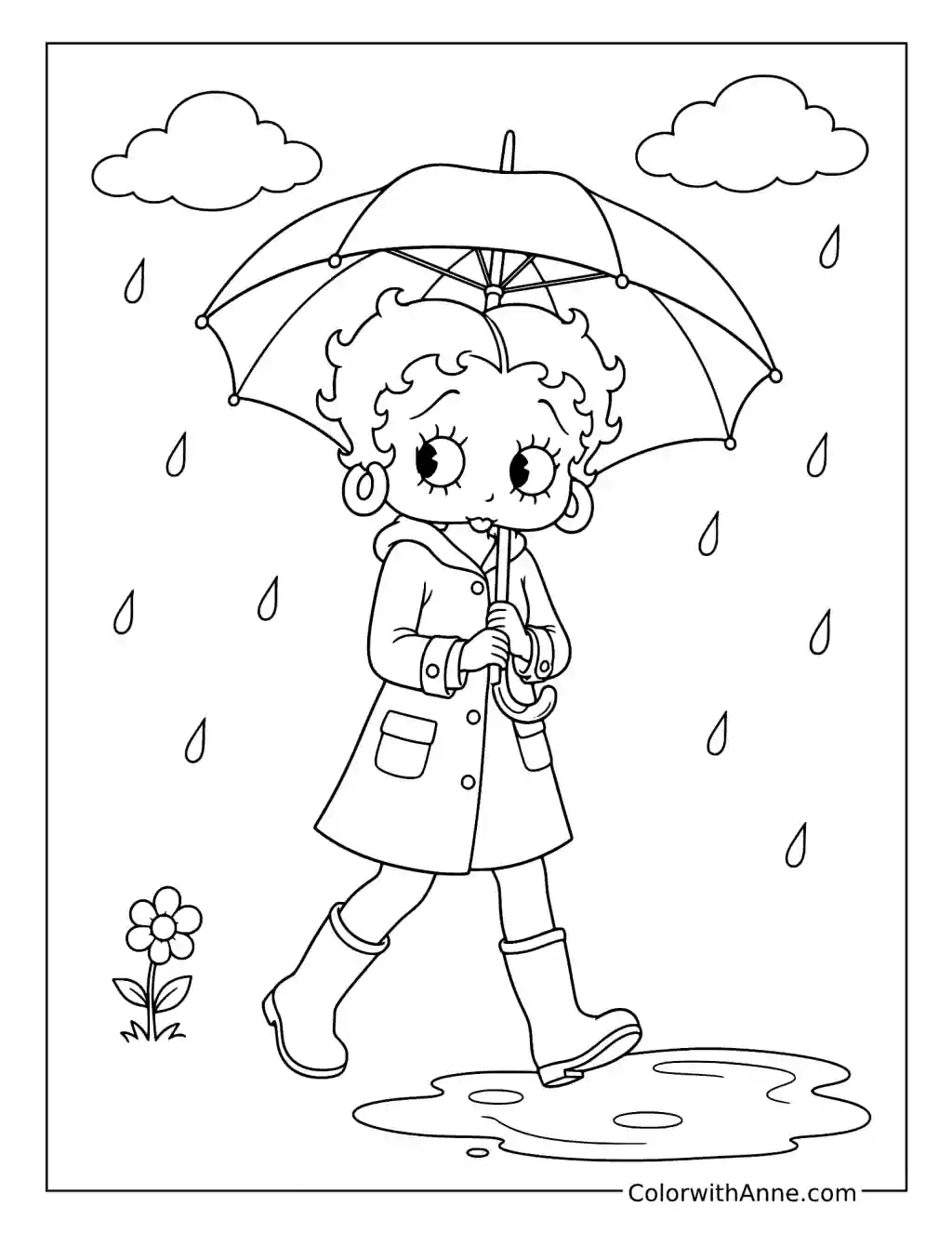 Betty Boop's Rainy Day Stroll coloring page