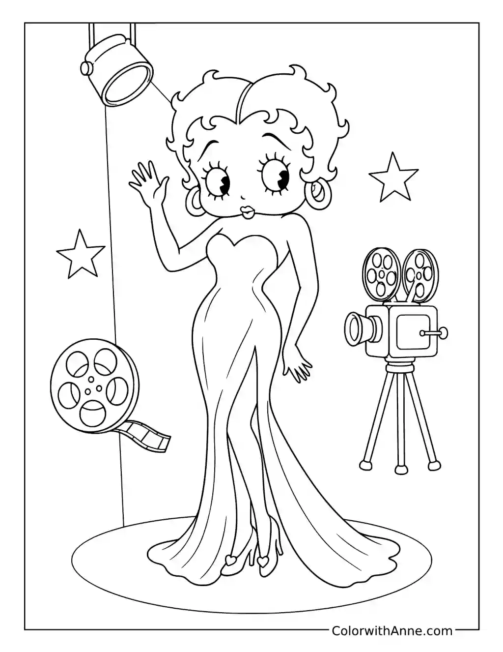 Betty Boop's Vintage Hollywood Spotlight coloring page