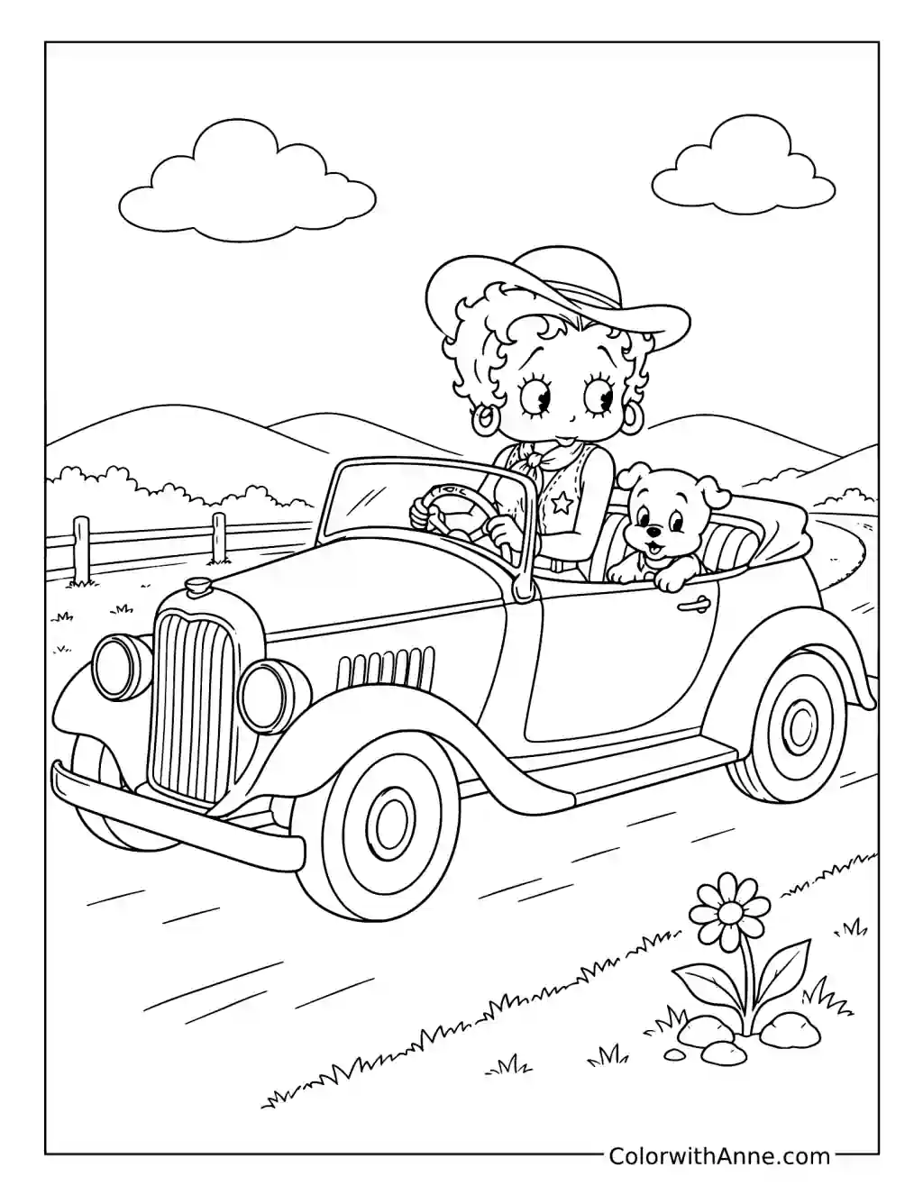 Betty Boop's Vintage Road Trip coloring page