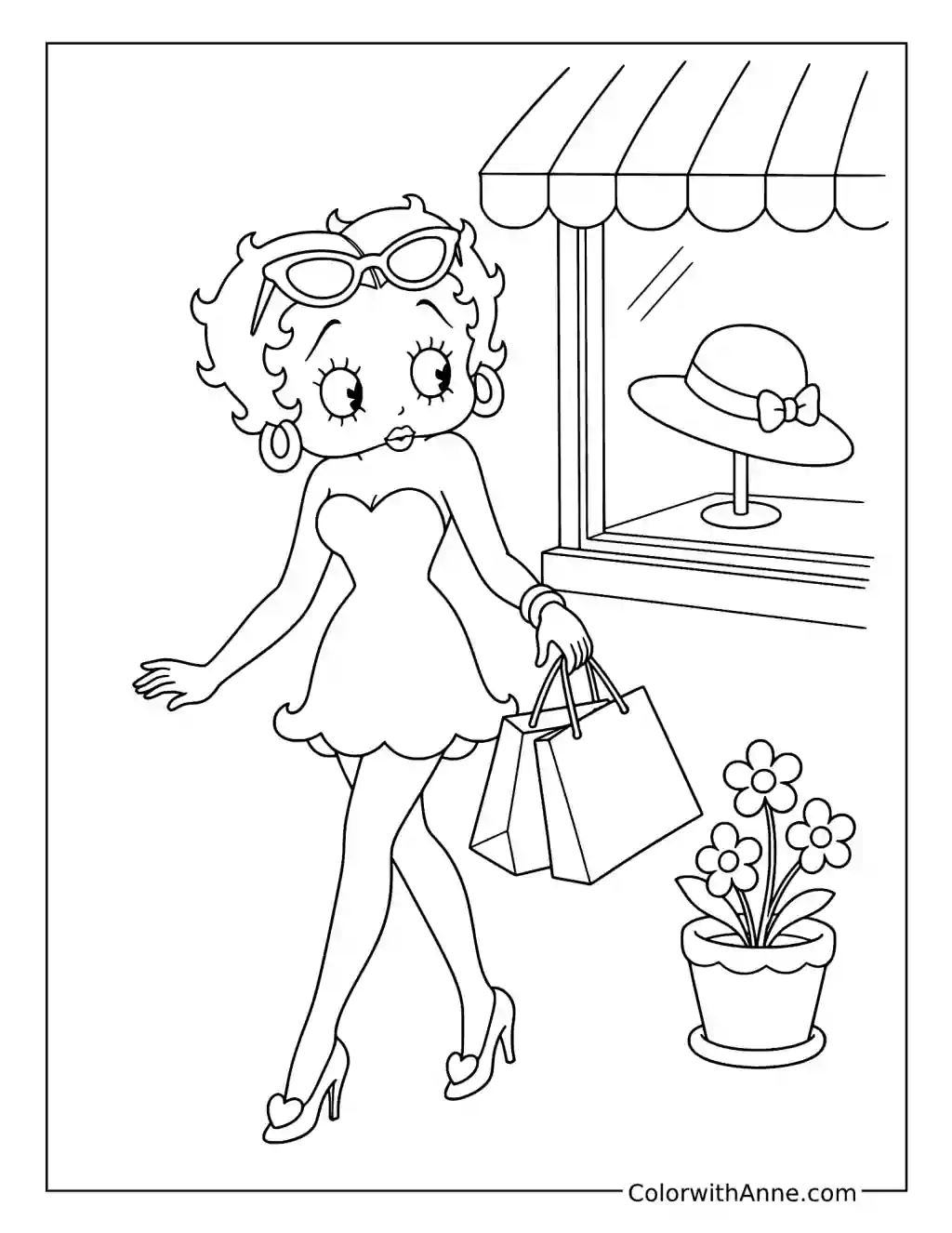 Betty Boop's Vintage Shopping Stroll coloring page