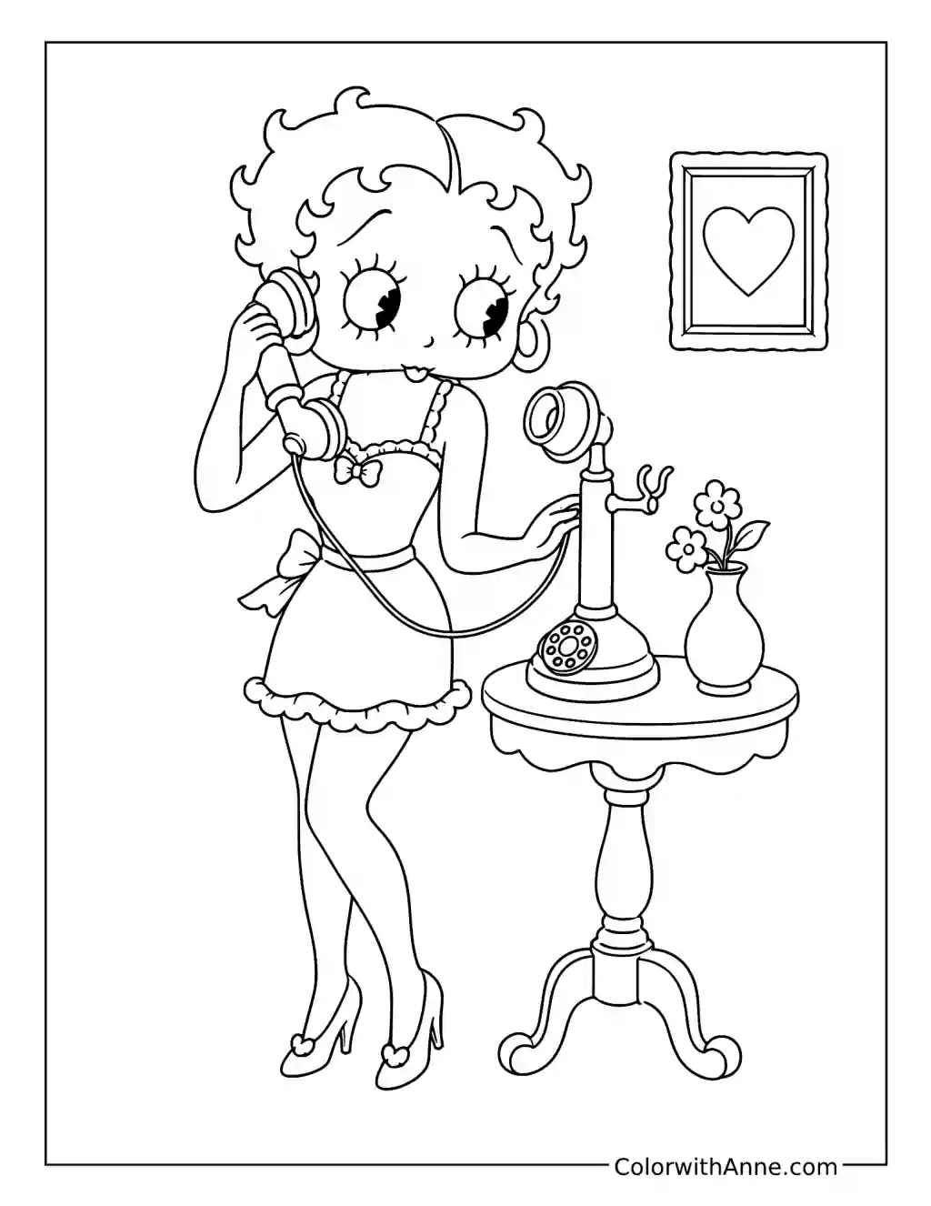 Betty Boop's Vintage Telephone Chat coloring page