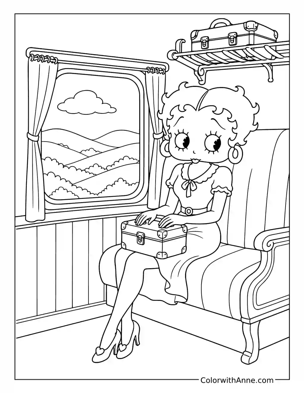 Betty Boop's Vintage Train Journey coloring page
