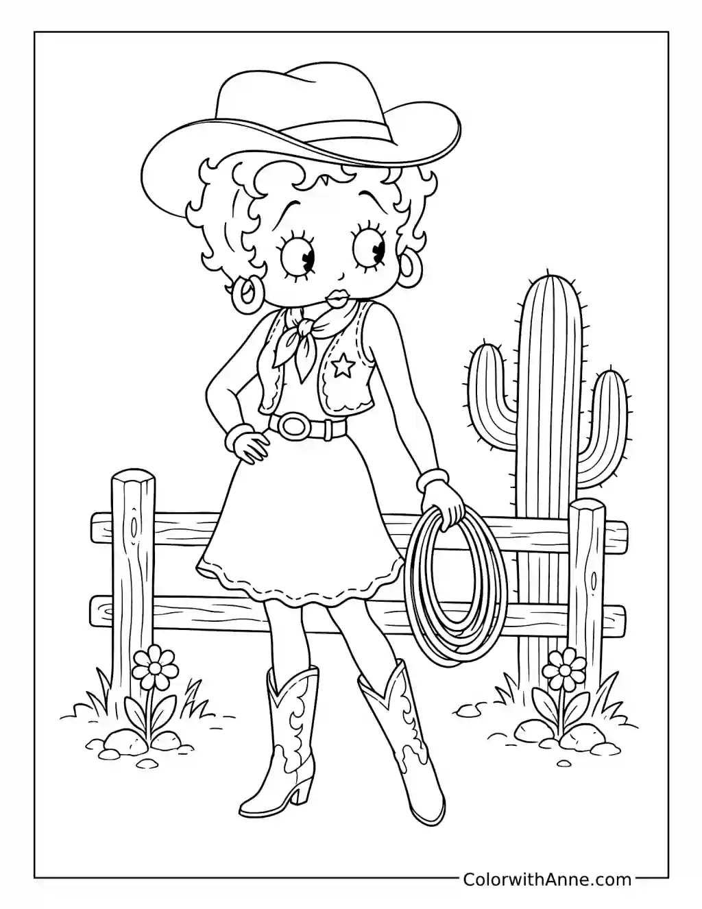 Betty Boop's Vintage Western Cowgirl coloring page