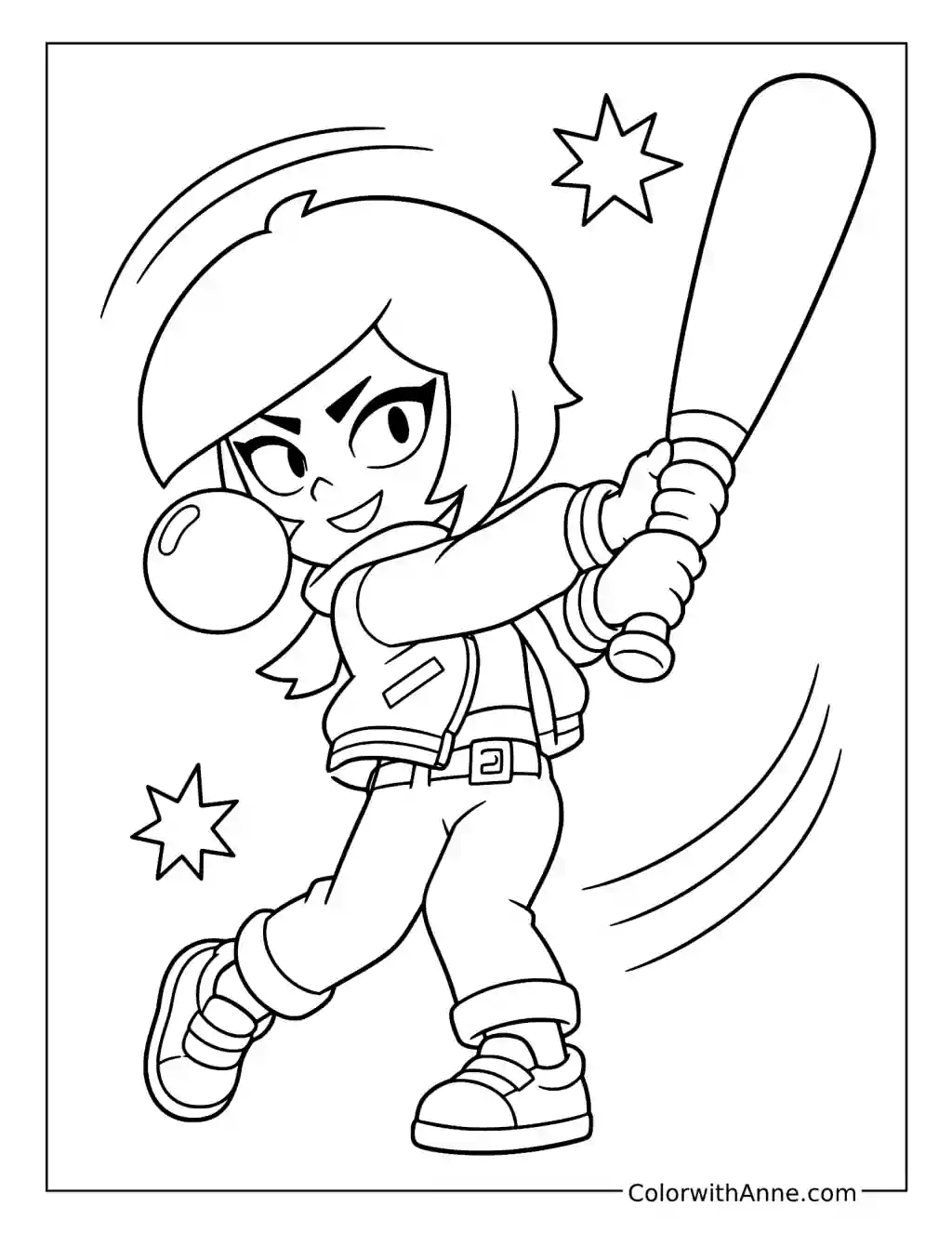 Bibi Swinging Her Bat and Blowing Bubble Gum coloring page