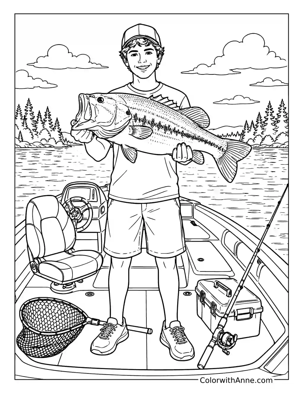 Big Bass in the Boat coloring page