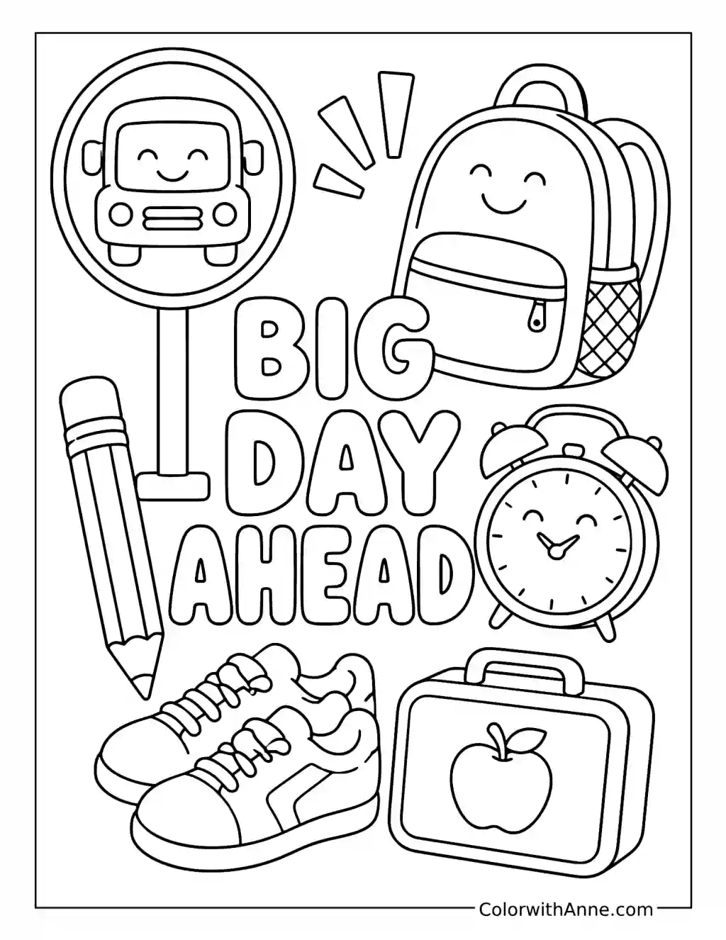 Big Day Ahead_ School Essentials coloring page
