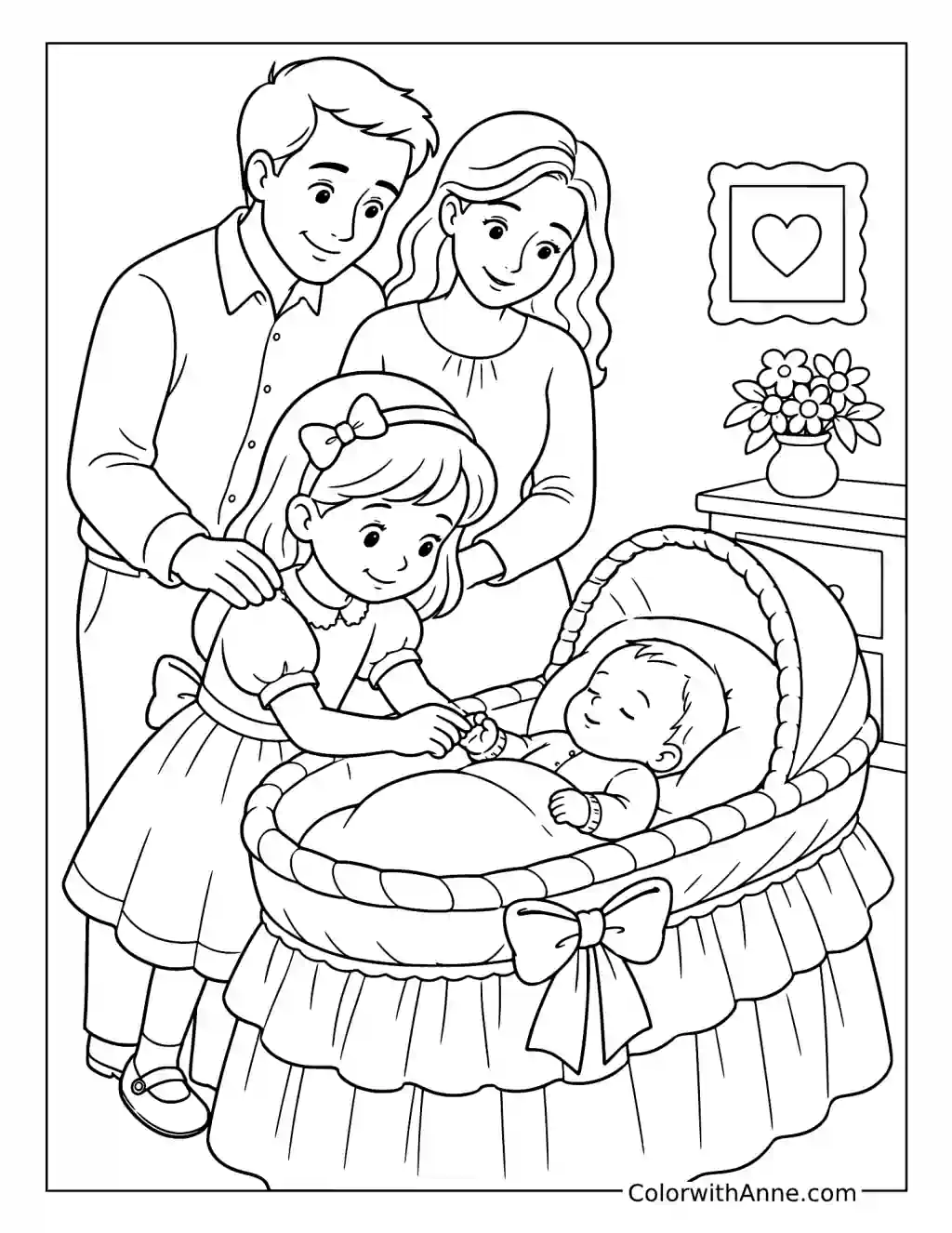 Big Sister Meets Her Baby Brother coloring page