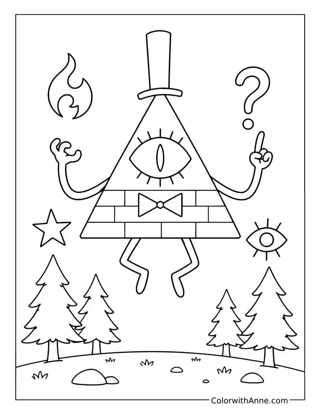 Bill Cipher Floating in the Forest coloring page