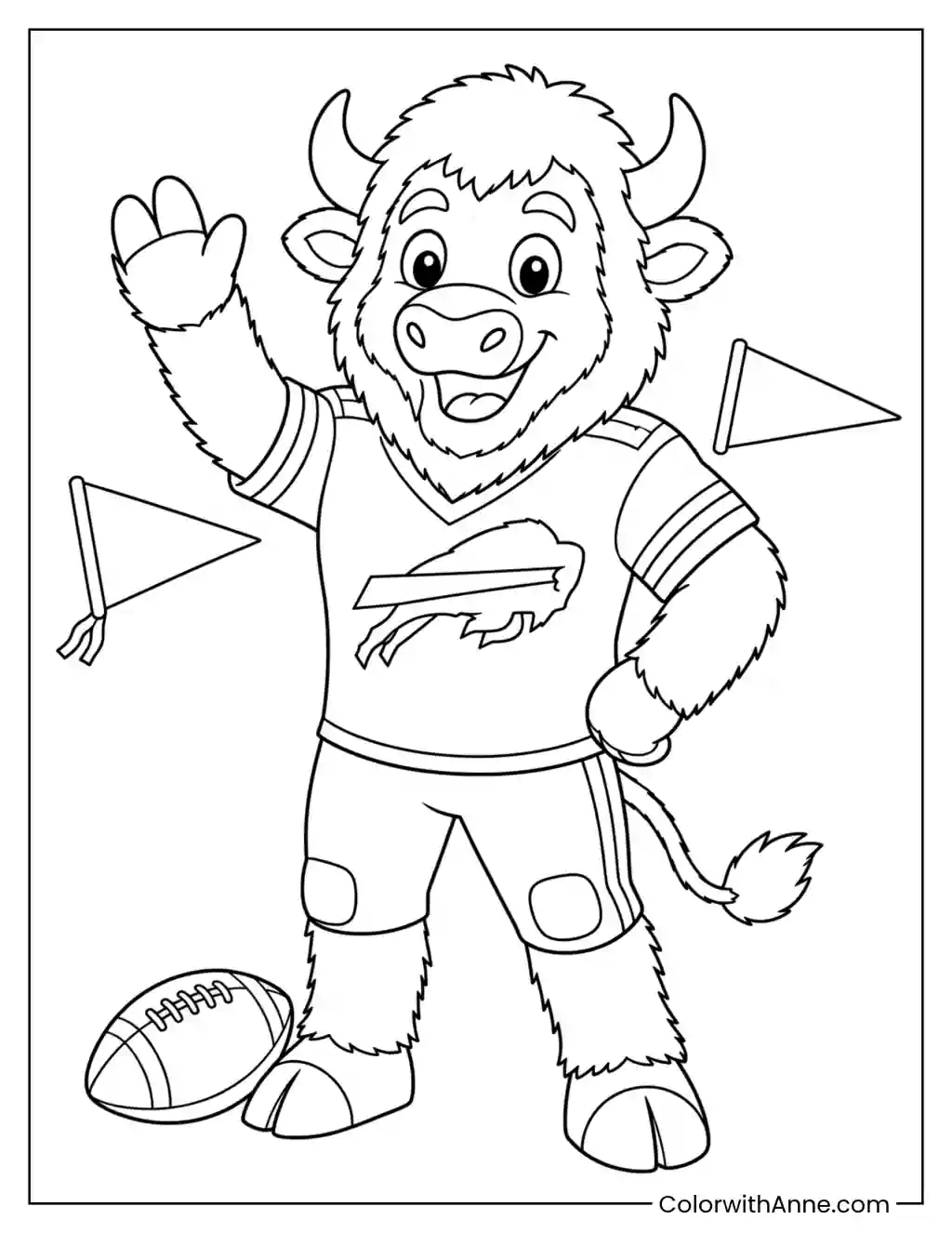 Billy Buffalo Waving with a Football Nearby coloring page