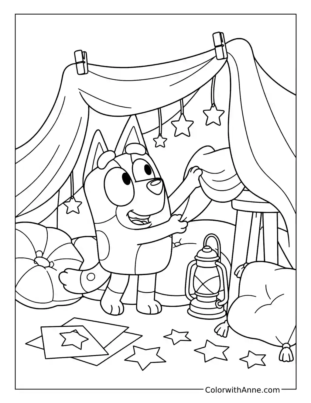 Bingo Building a Cozy Blanket Fort coloring page
