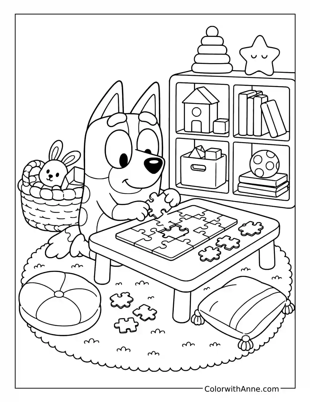 Bingo Completing a Puzzle in the Playroom coloring page